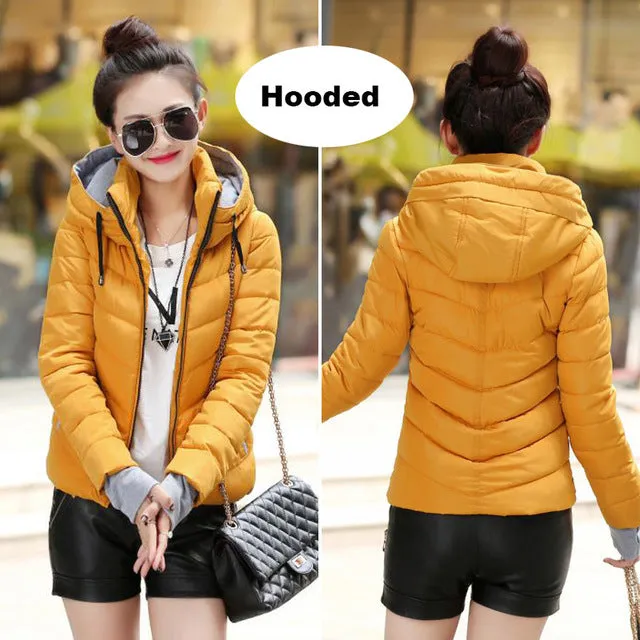 2017 Winter Jacket women Plus Size Womens Parkas Thicken Outerwear solid hooded Coats Short Female Slim Cotton padded basic tops