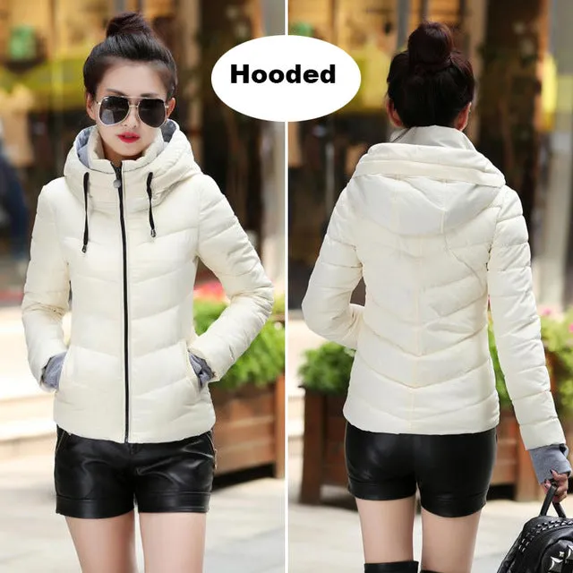 2017 Winter Jacket women Plus Size Womens Parkas Thicken Outerwear solid hooded Coats Short Female Slim Cotton padded basic tops