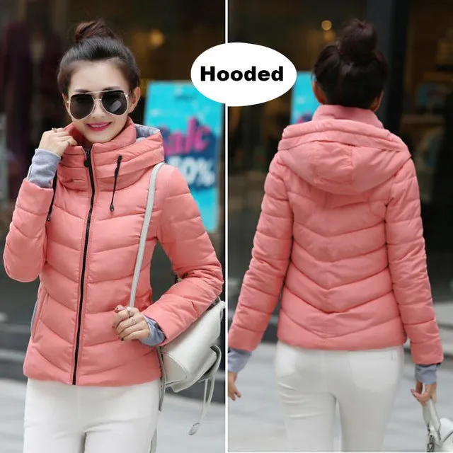 2017 Winter Jacket women Plus Size Womens Parkas Thicken Outerwear solid hooded Coats Short Female Slim Cotton padded basic tops