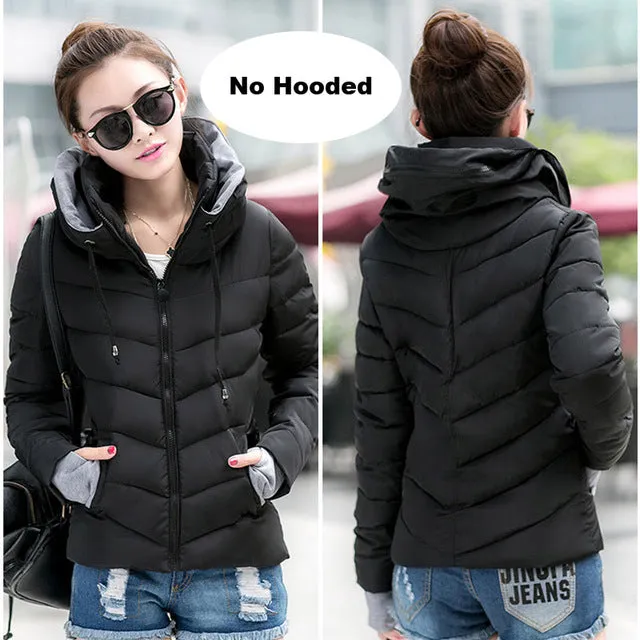 2017 Winter Jacket women Plus Size Womens Parkas Thicken Outerwear solid hooded Coats Short Female Slim Cotton padded basic tops