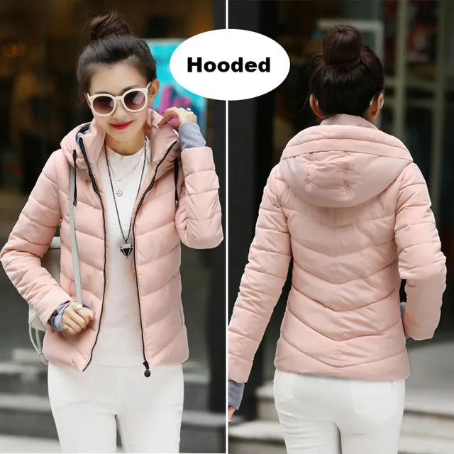 2017 Winter Jacket women Plus Size Womens Parkas Thicken Outerwear solid hooded Coats Short Female Slim Cotton padded basic tops