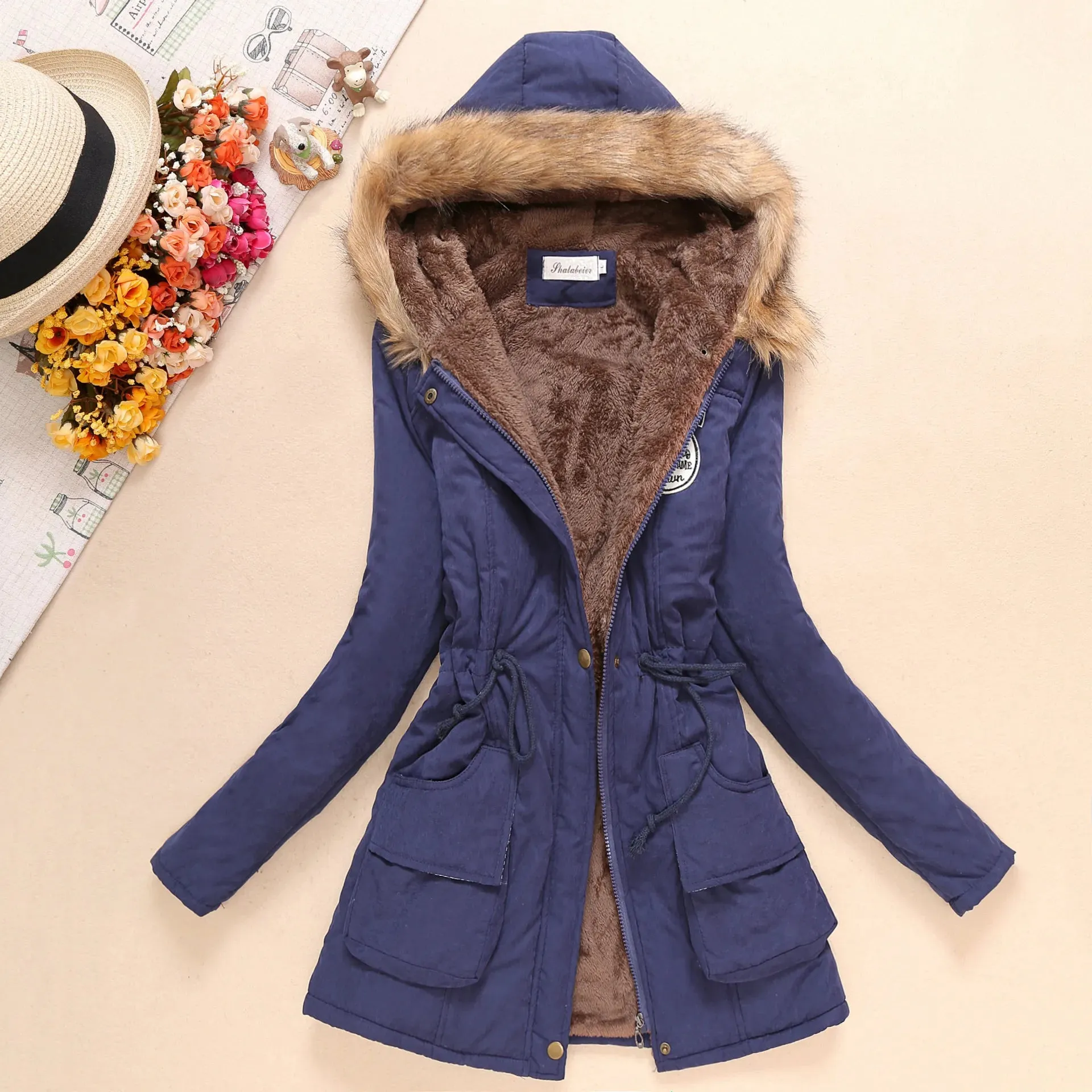 2024 New Autumn Winter Women Cotton Jacket Padded Casual Slim Coat Emboridery Hooded Parkas Wadded Warm Overcoat