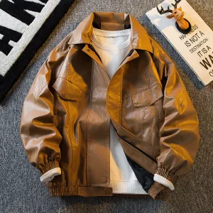 Advbridge Vintage Mens Leather Jacket Spring Autumn Fashion Lapel Zipper Motorcycle Coat Streetwear Stylish Workwear PU Jackets Outerwear