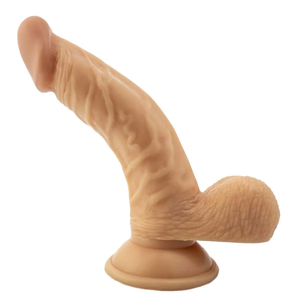 All American Whoppers 6.5 in. Curved Dong with Balls Beige