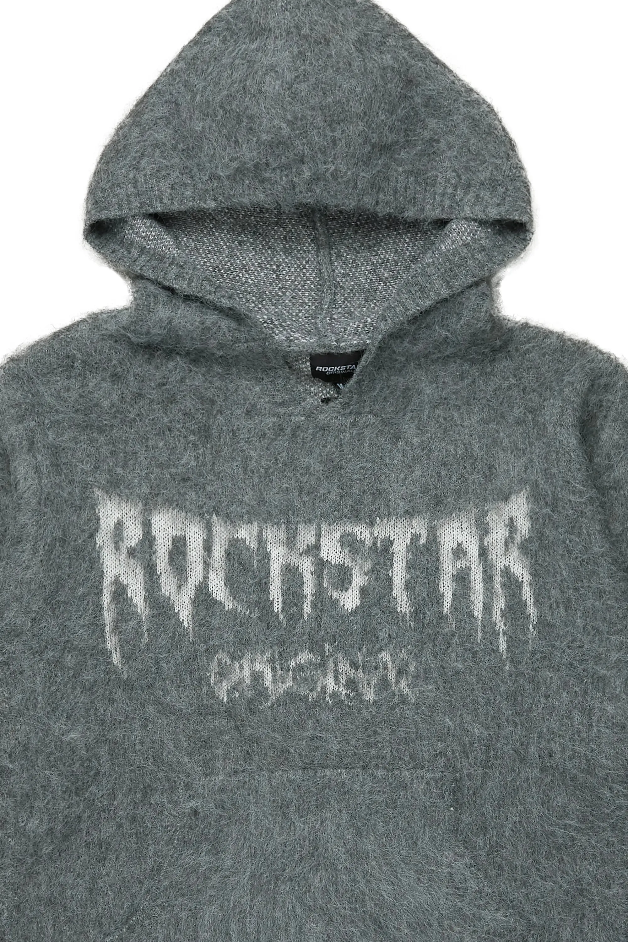 Andros Grey Graphic Knitted Mohair Hoodie