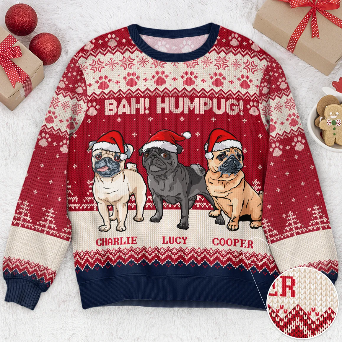 Bah Hum Pug Dog Lovers - Personalized Ugly Sweater