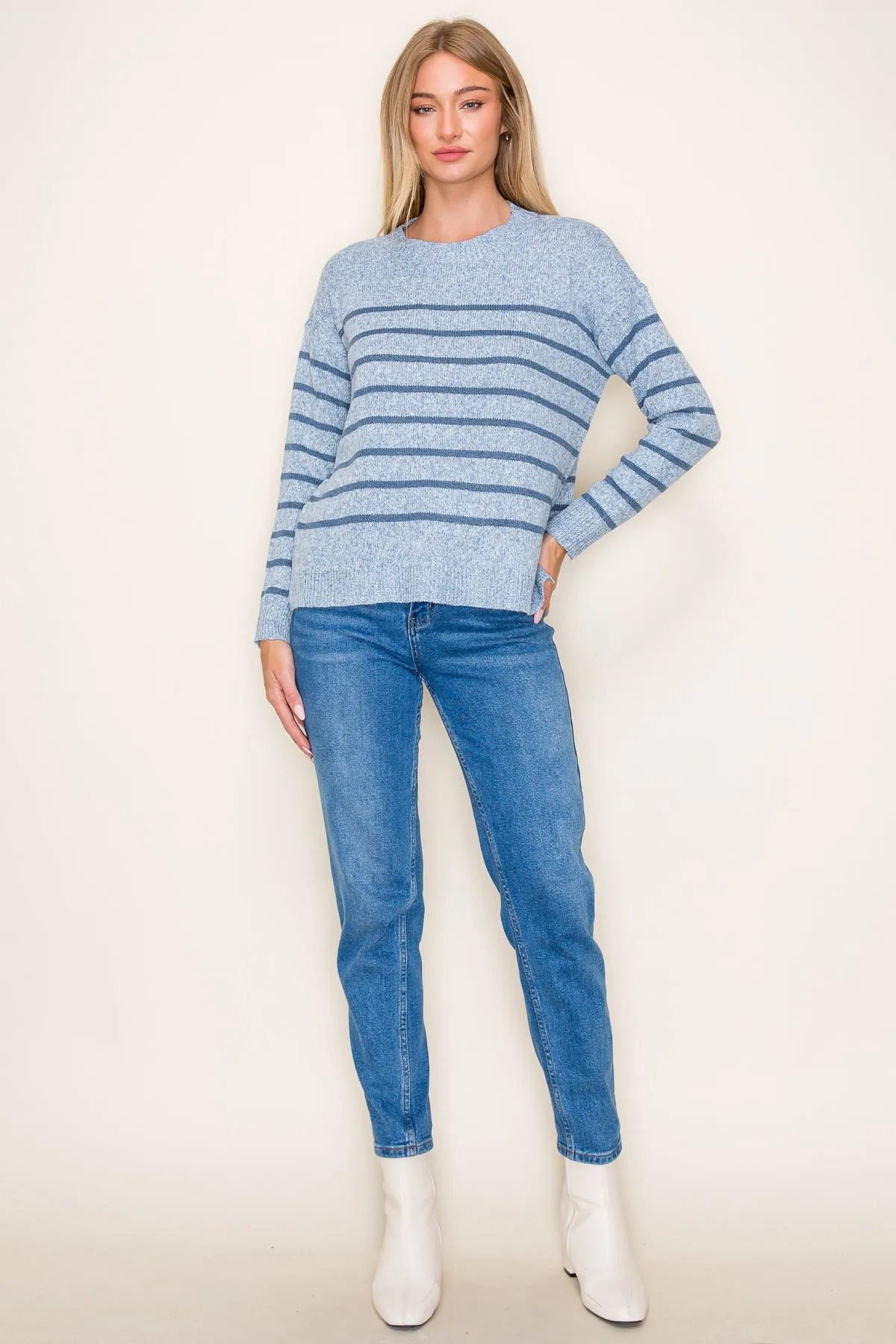 Blue Heathered Striped Pullover