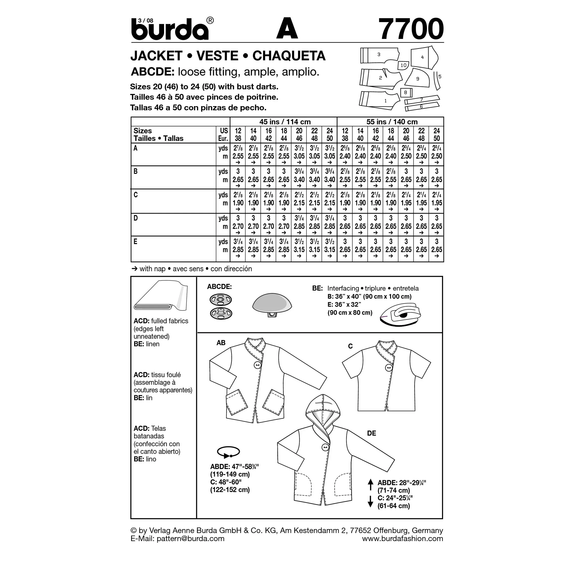 BURDA - 7700 Ladies Jacket