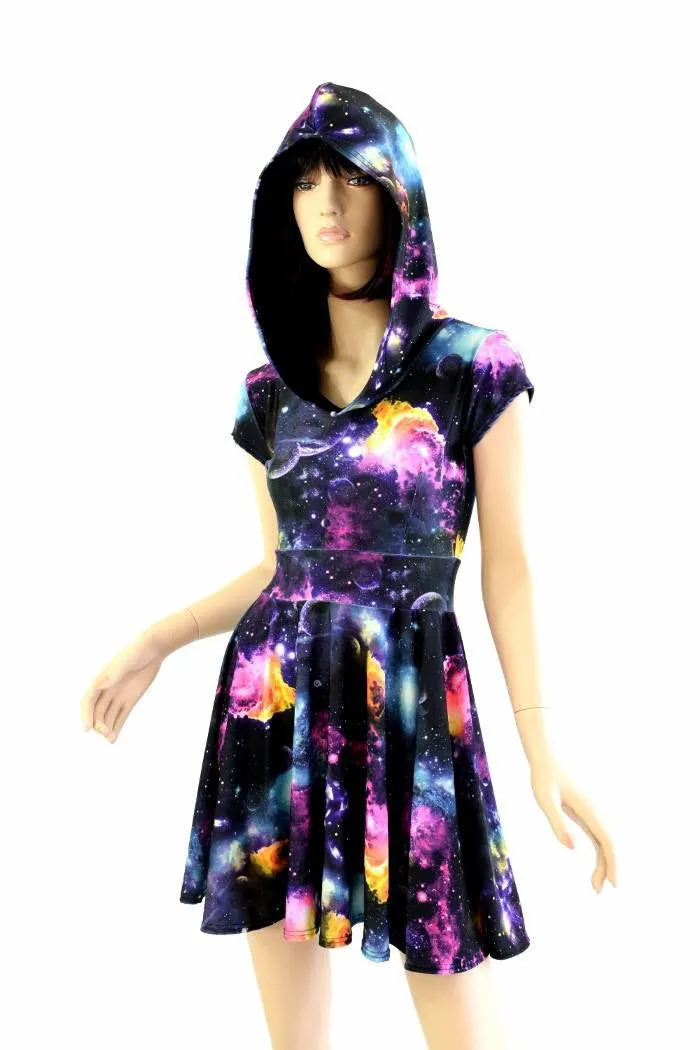 Cap Sleeve Galaxy Hooded Skater Dress