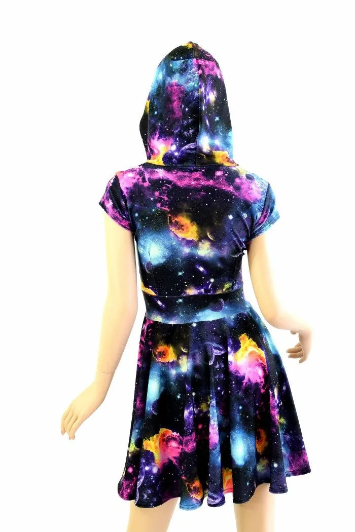 Cap Sleeve Galaxy Hooded Skater Dress