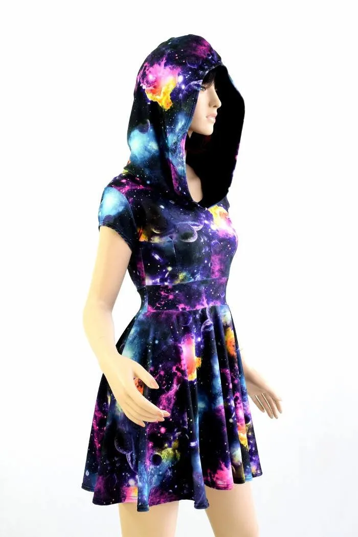 Cap Sleeve Galaxy Hooded Skater Dress