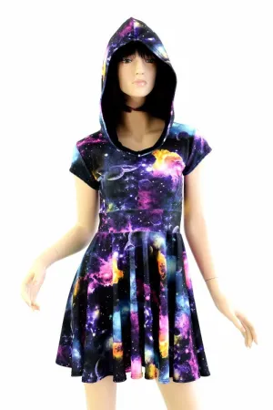 Cap Sleeve Galaxy Hooded Skater Dress