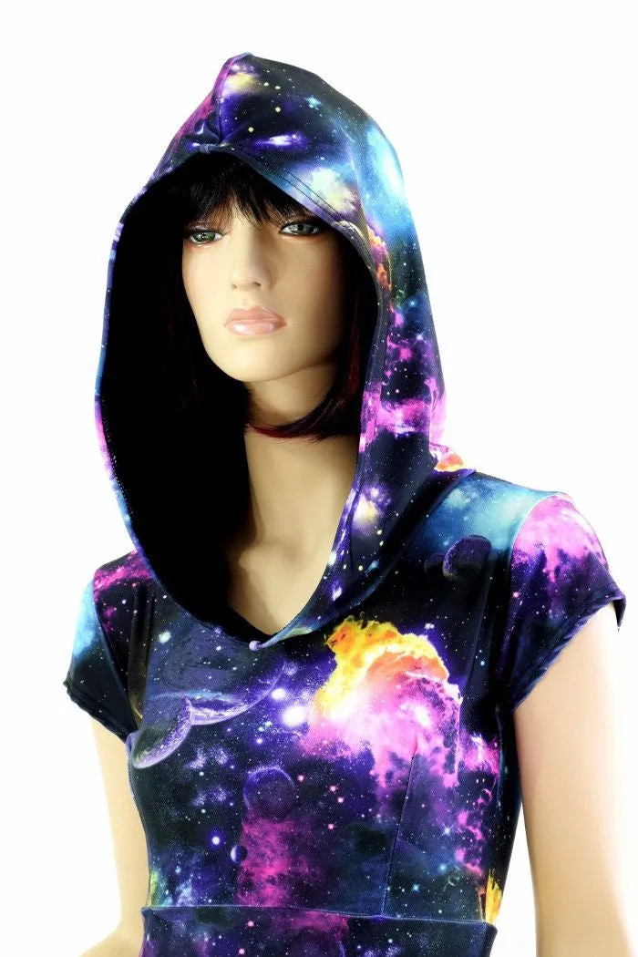 Cap Sleeve Galaxy Hooded Skater Dress