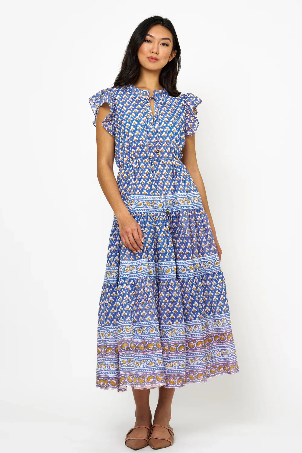 Cinched Flirty Midi Dress - Clover Blue