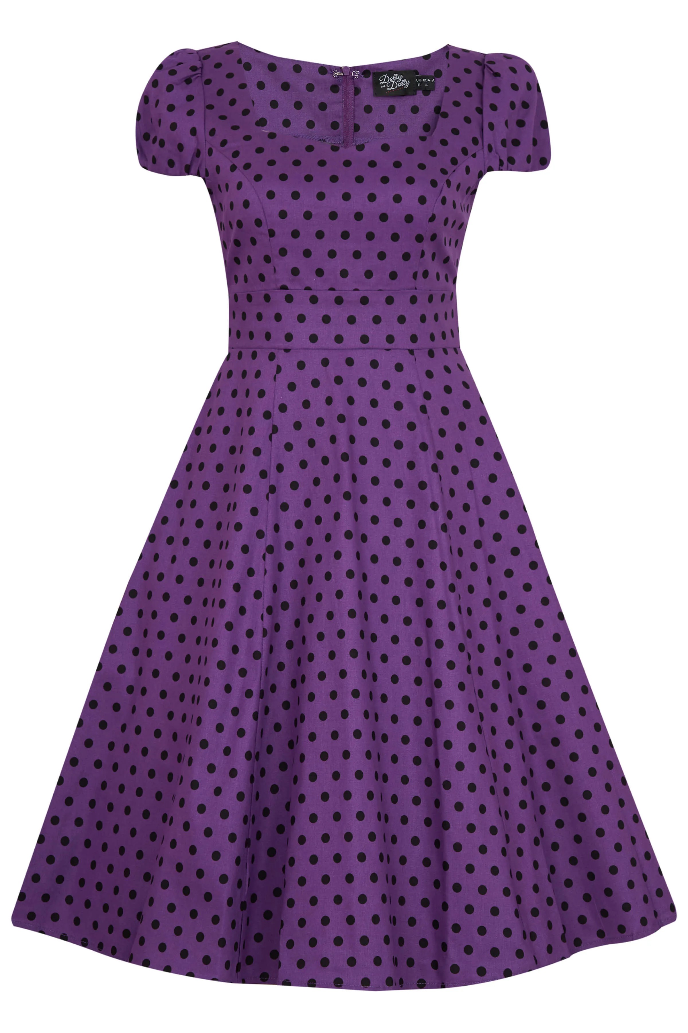 Claudia Flirty Fifties Polka Dot Dress in Purple-Black