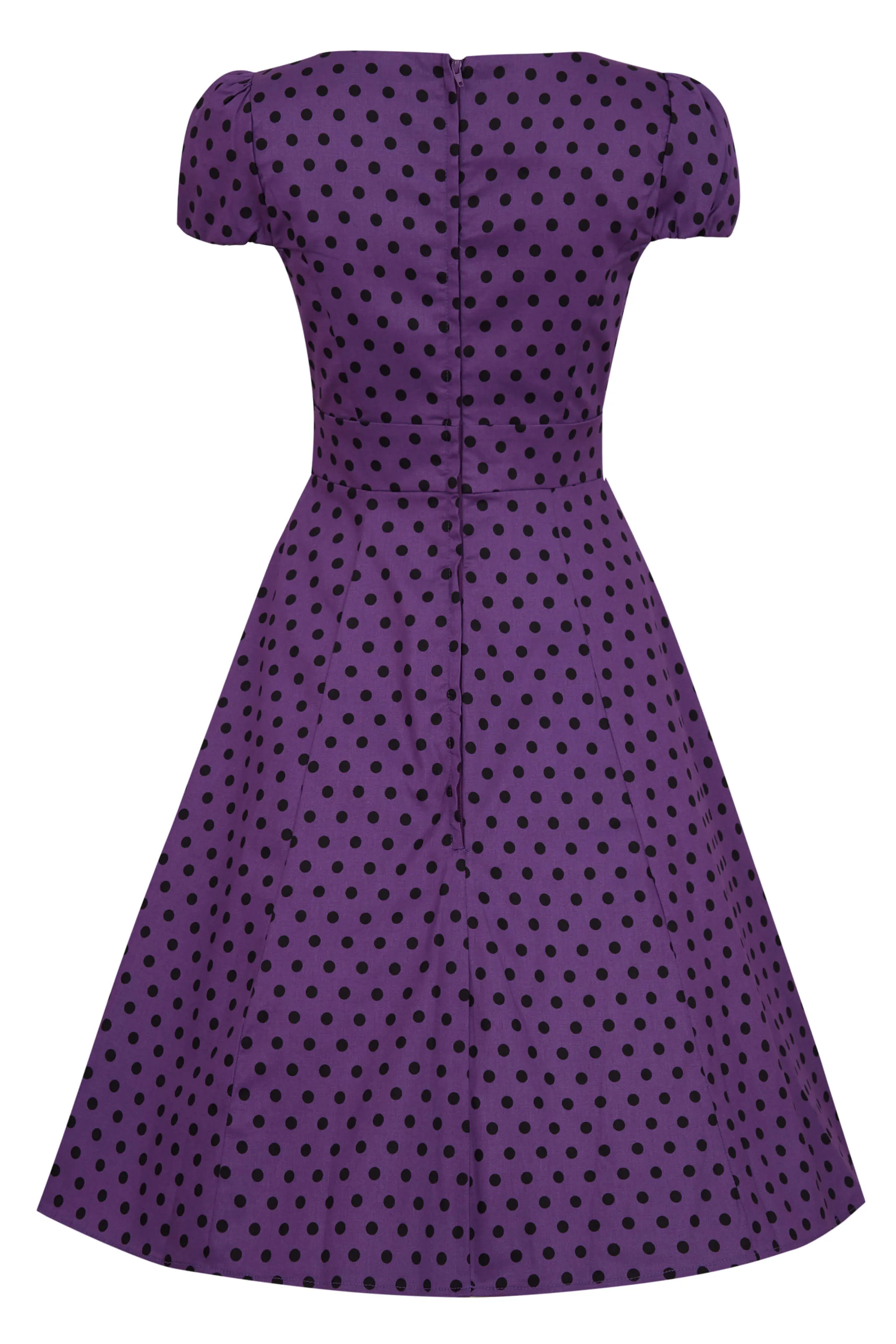 Claudia Flirty Fifties Polka Dot Dress in Purple-Black