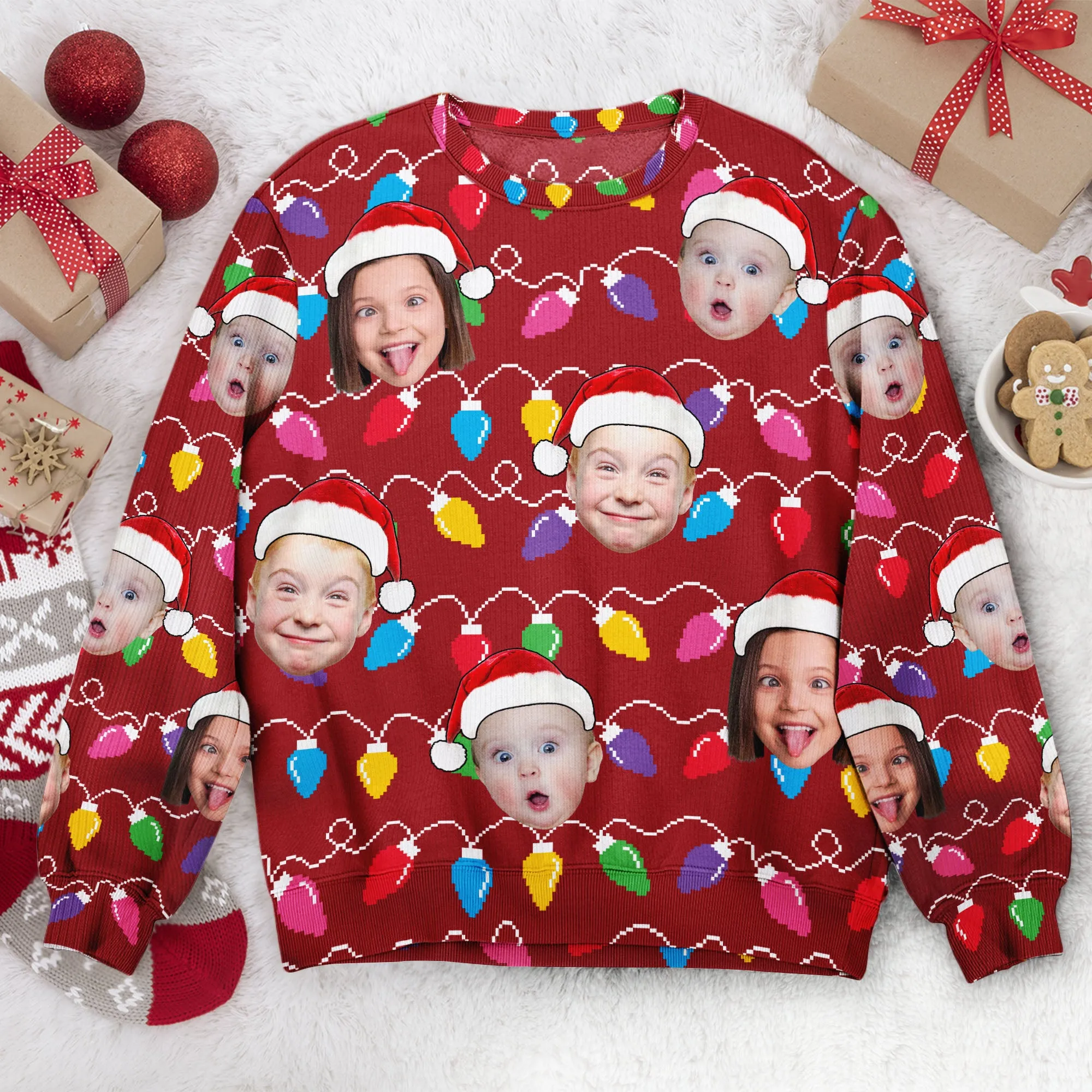 Custom Face Funny Christmas Leds For Family, Friends - Personalized Photo Ugly Sweater