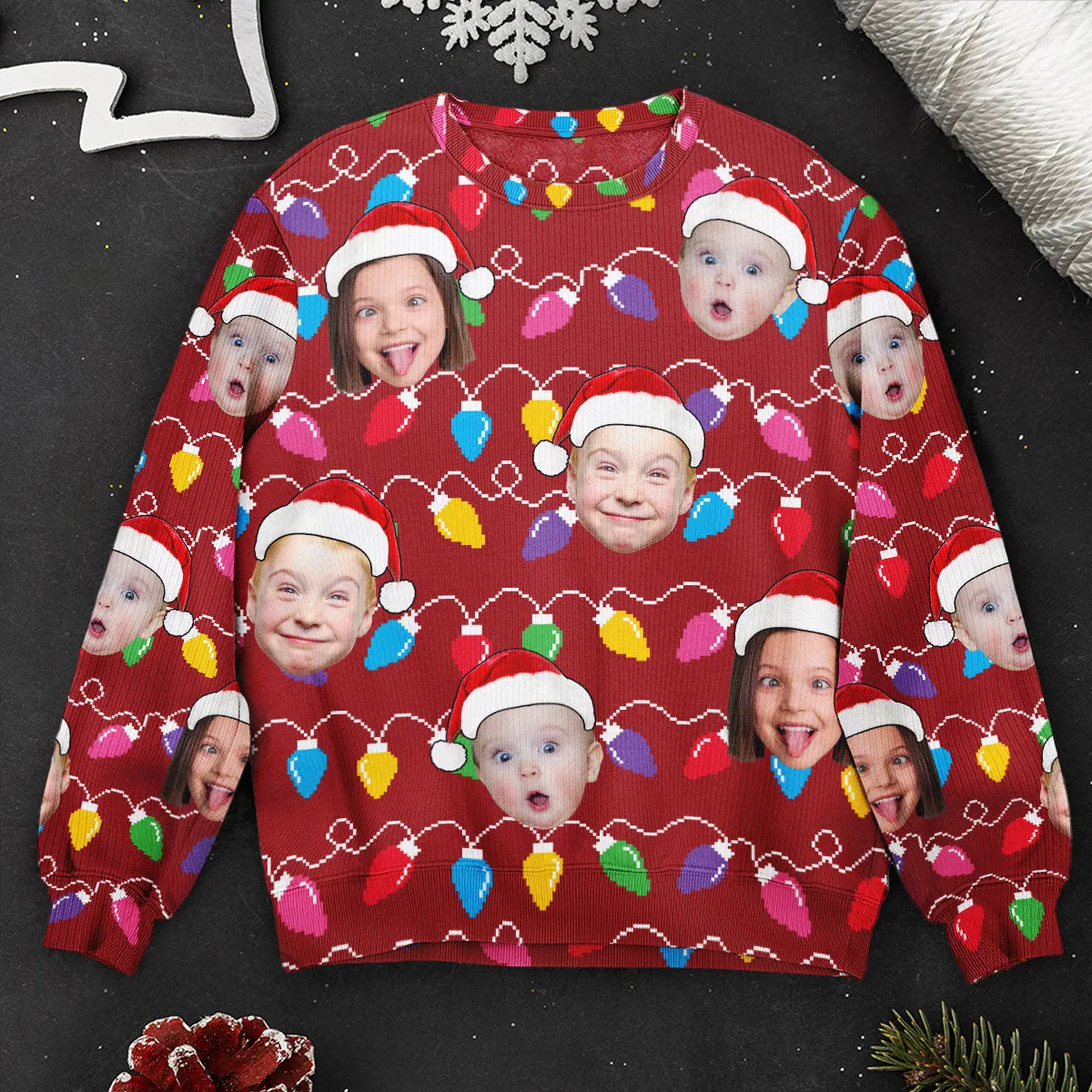 Custom Face Funny Christmas Leds For Family, Friends - Personalized Photo Ugly Sweater