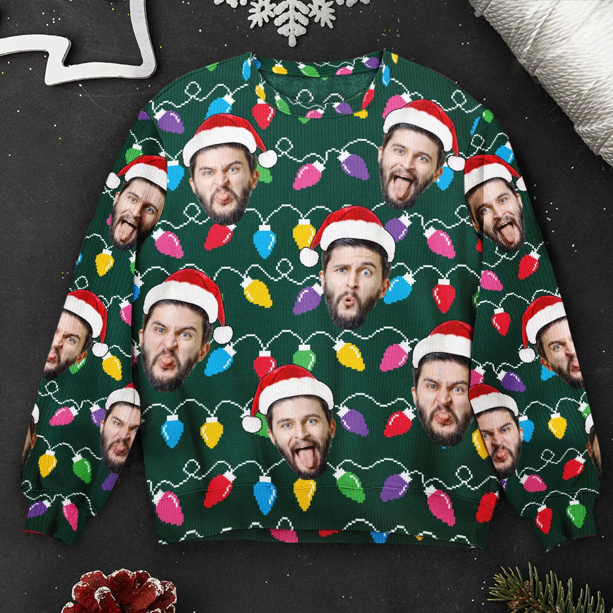 Custom Face Funny Christmas Silly Leds Light For Men - Personalized Photo Ugly Sweater