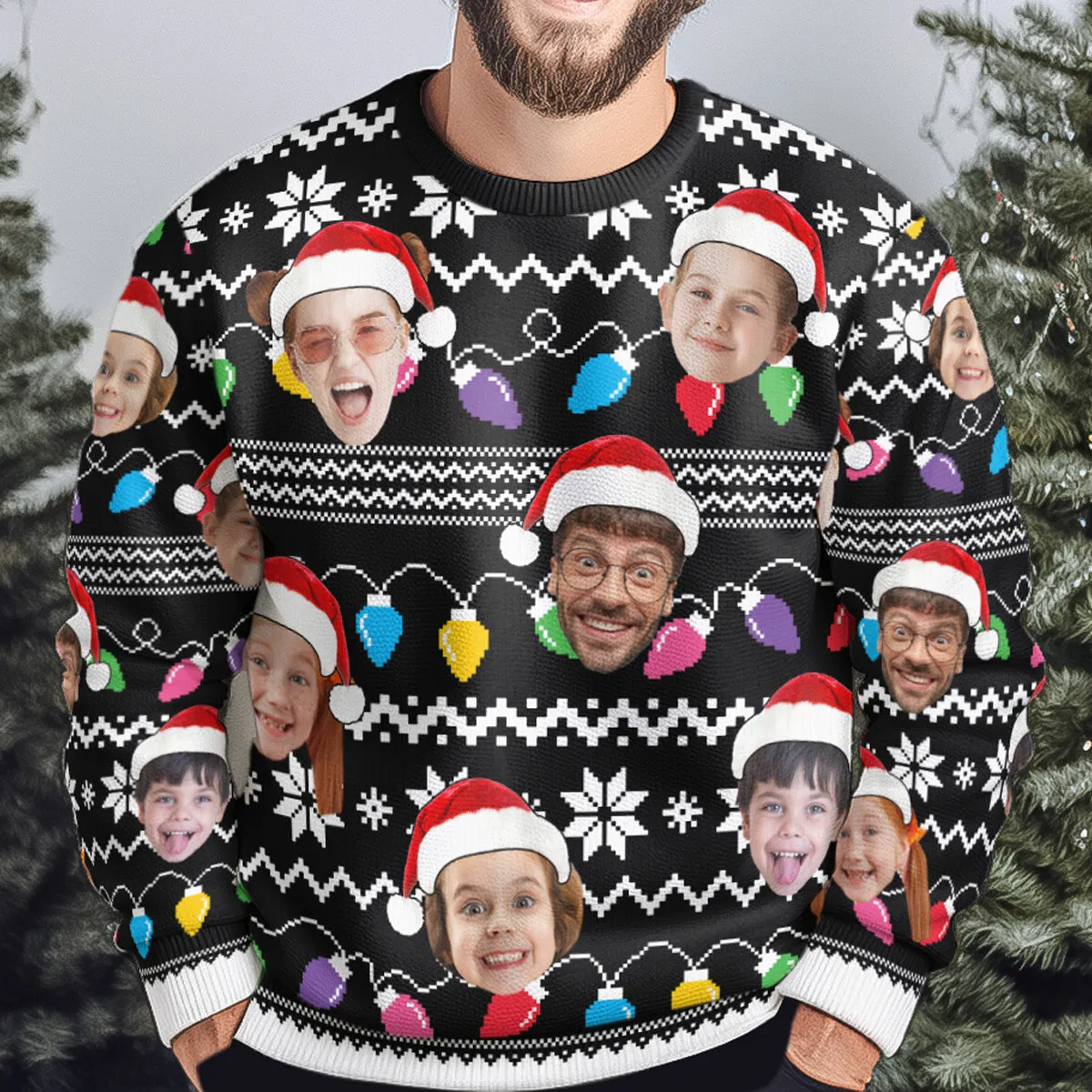 Custom Faces Funny Christmas Lights For Men, Women - Personalized Ugly Sweater