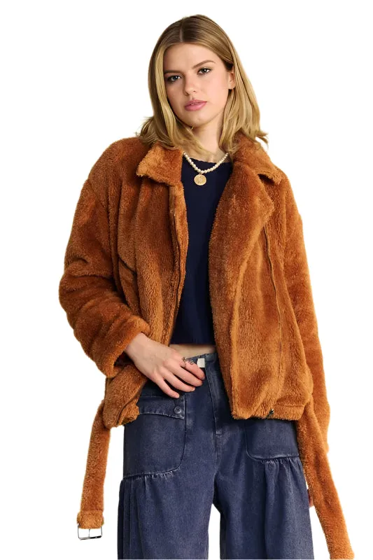 Davi & Dani Fuzzy Zip Up Collared Neck Jacket