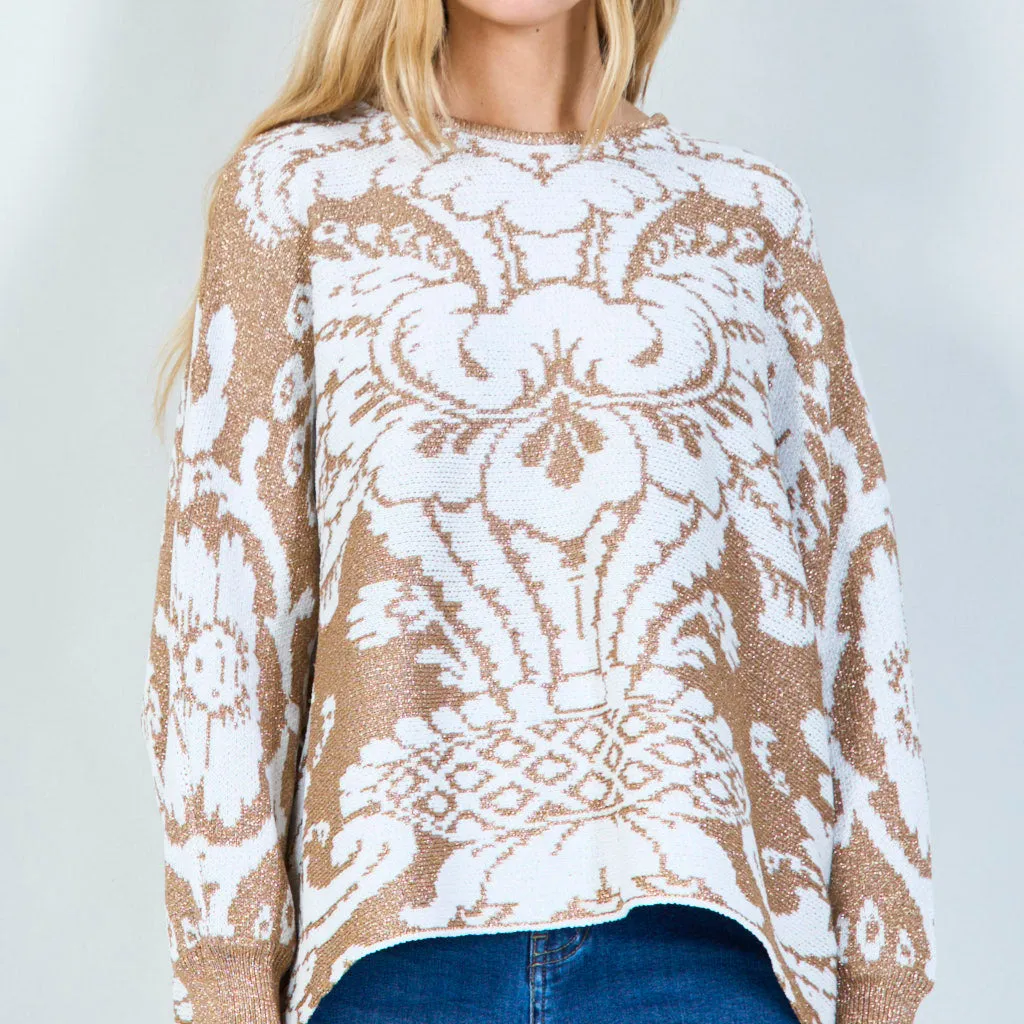 Elegant floral lurex knit sweater wholesale