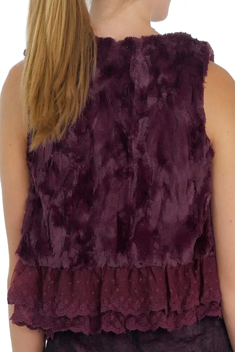 Faux Fur Mini Bolero Vest with Lace Around