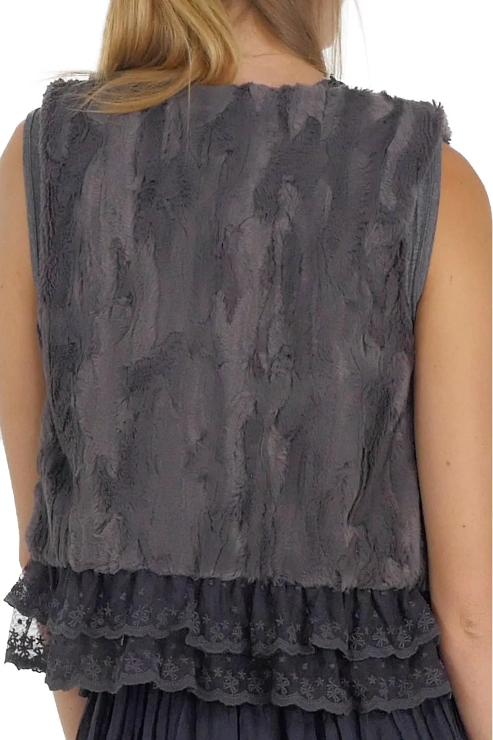 Faux Fur Mini Bolero Vest with Lace Around