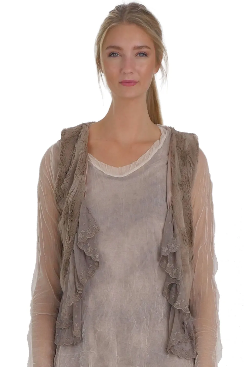 Faux Fur Mini Bolero Vest with Lace Around