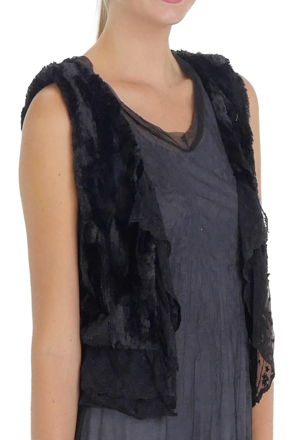 Faux Fur Mini Bolero Vest with Lace Around