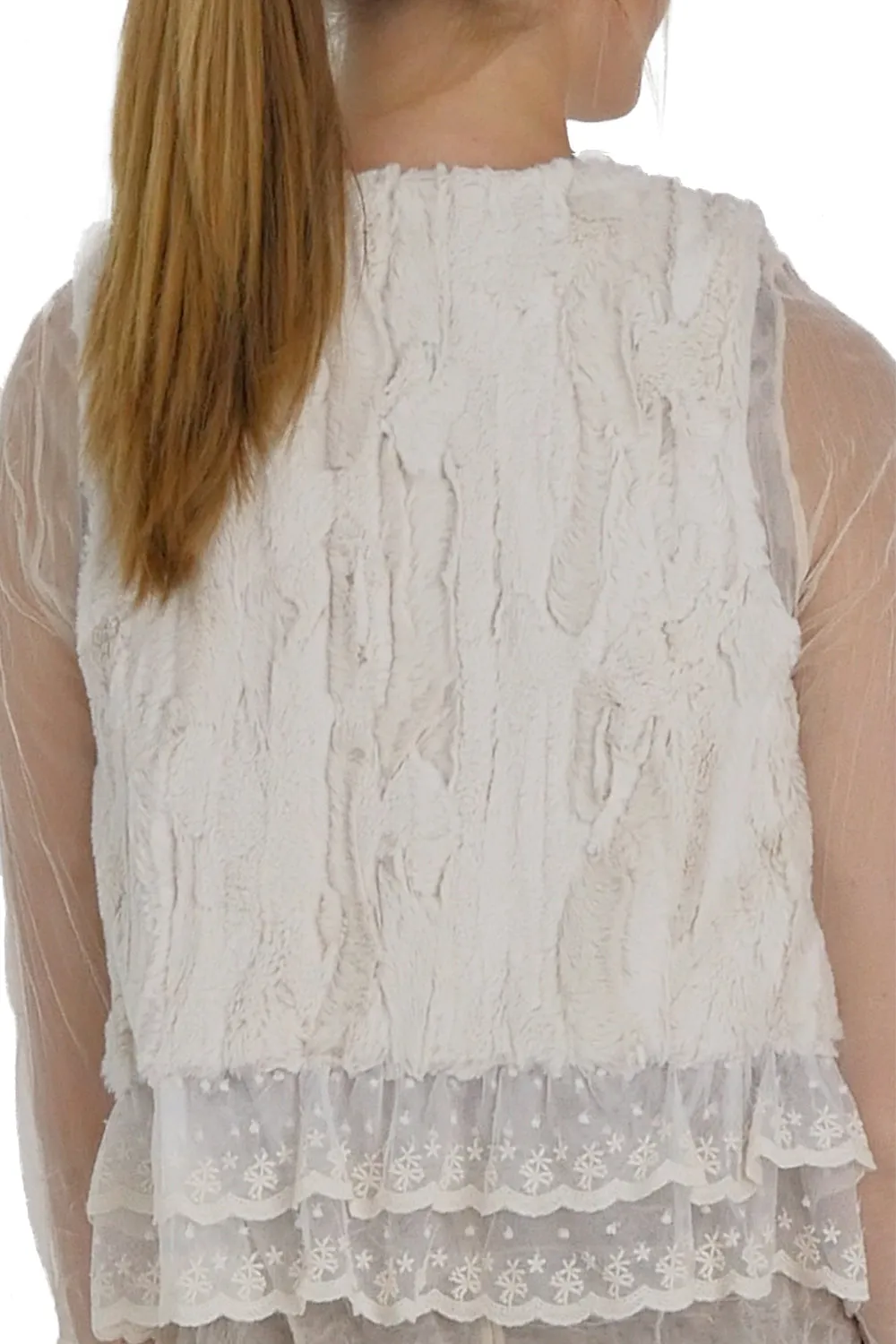 Faux Fur Mini Bolero Vest with Lace Around