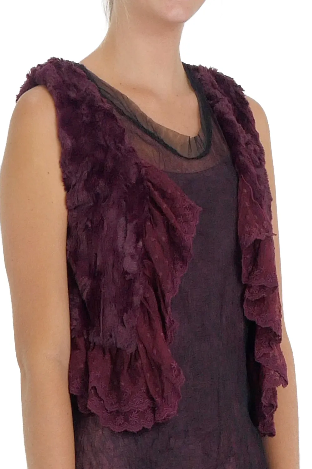 Faux Fur Mini Bolero Vest with Lace Around