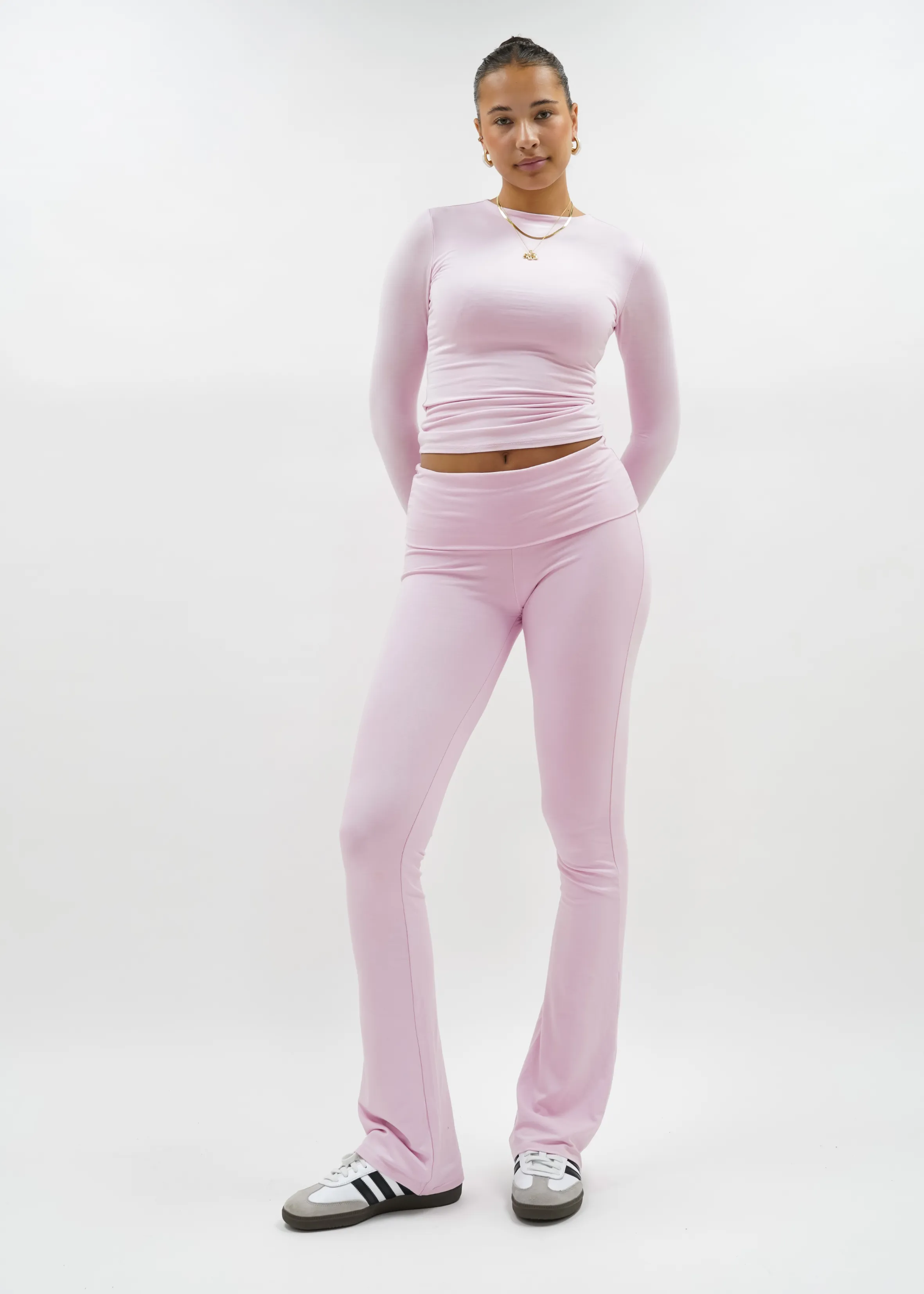 Fold-over flared pants light pink (TALL)