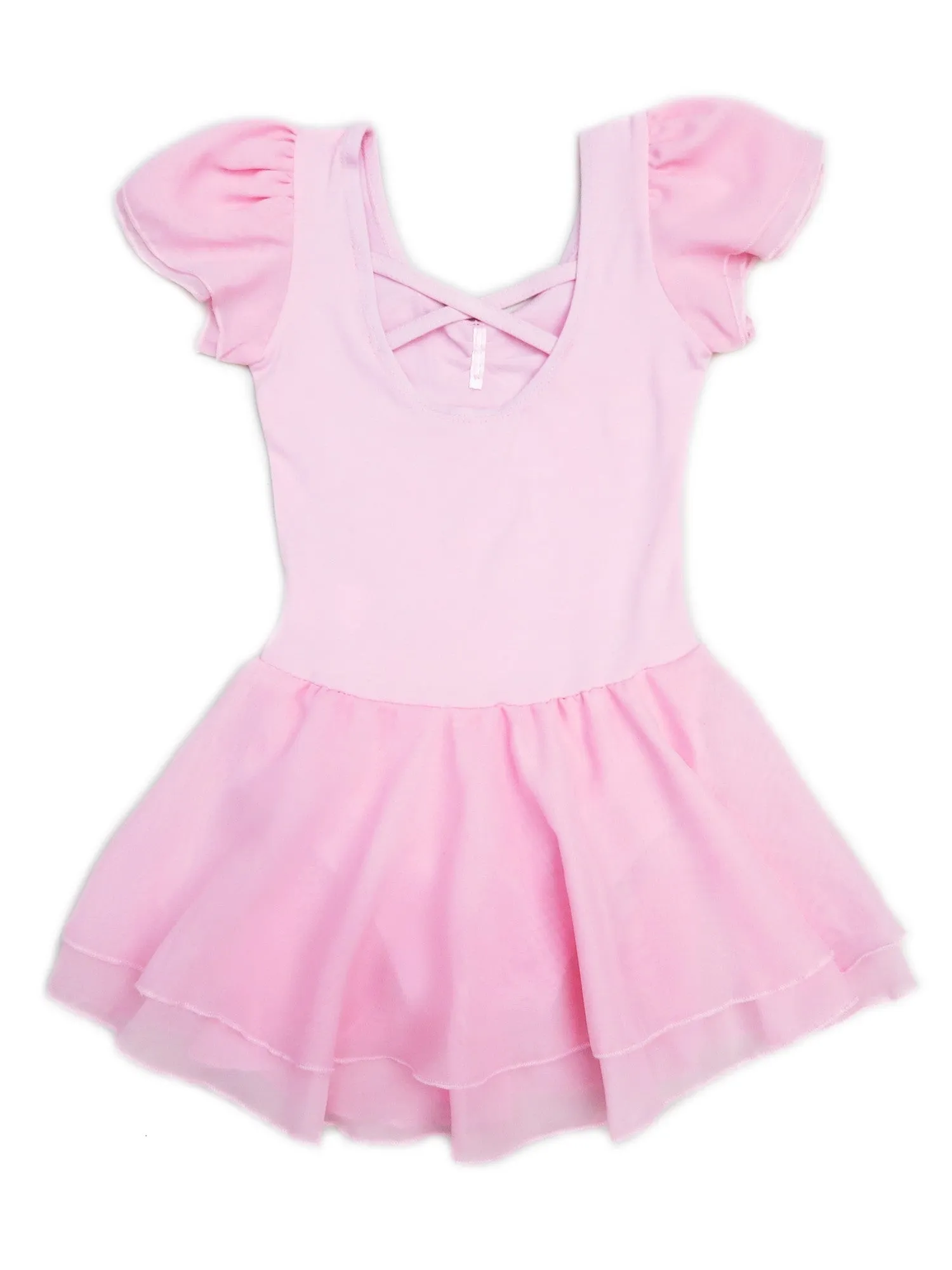 Girls Pink Short Chiffon Sleeve Bow Skirted Ballet Dress 9M-8