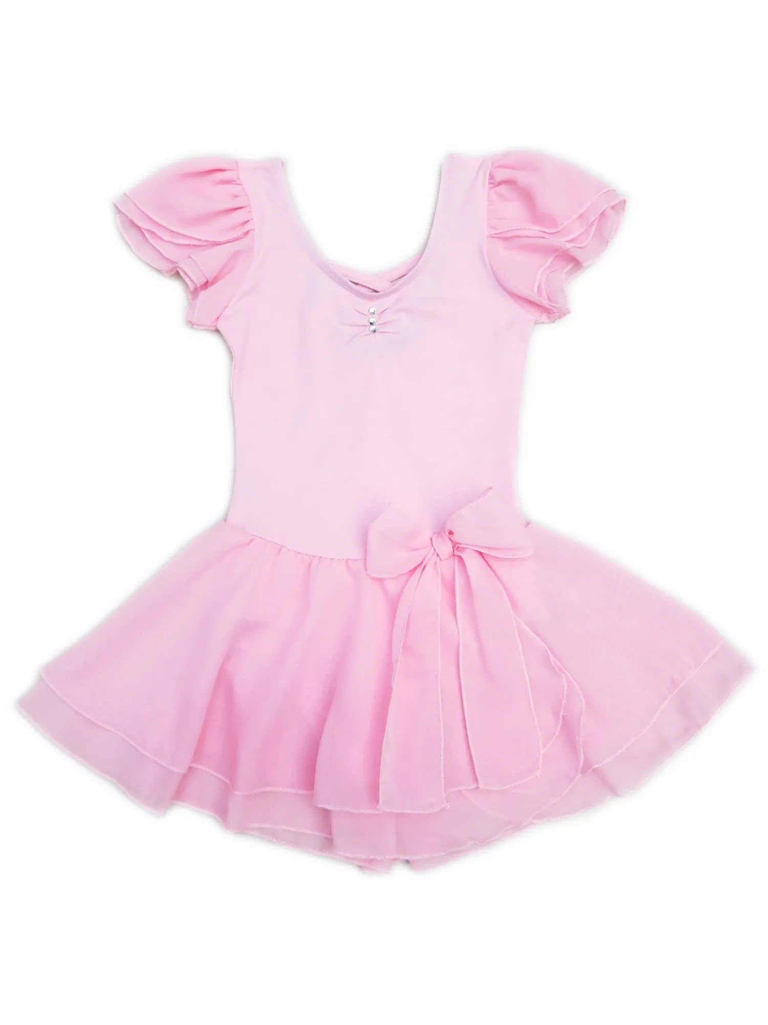 Girls Pink Short Chiffon Sleeve Bow Skirted Ballet Dress 9M-8