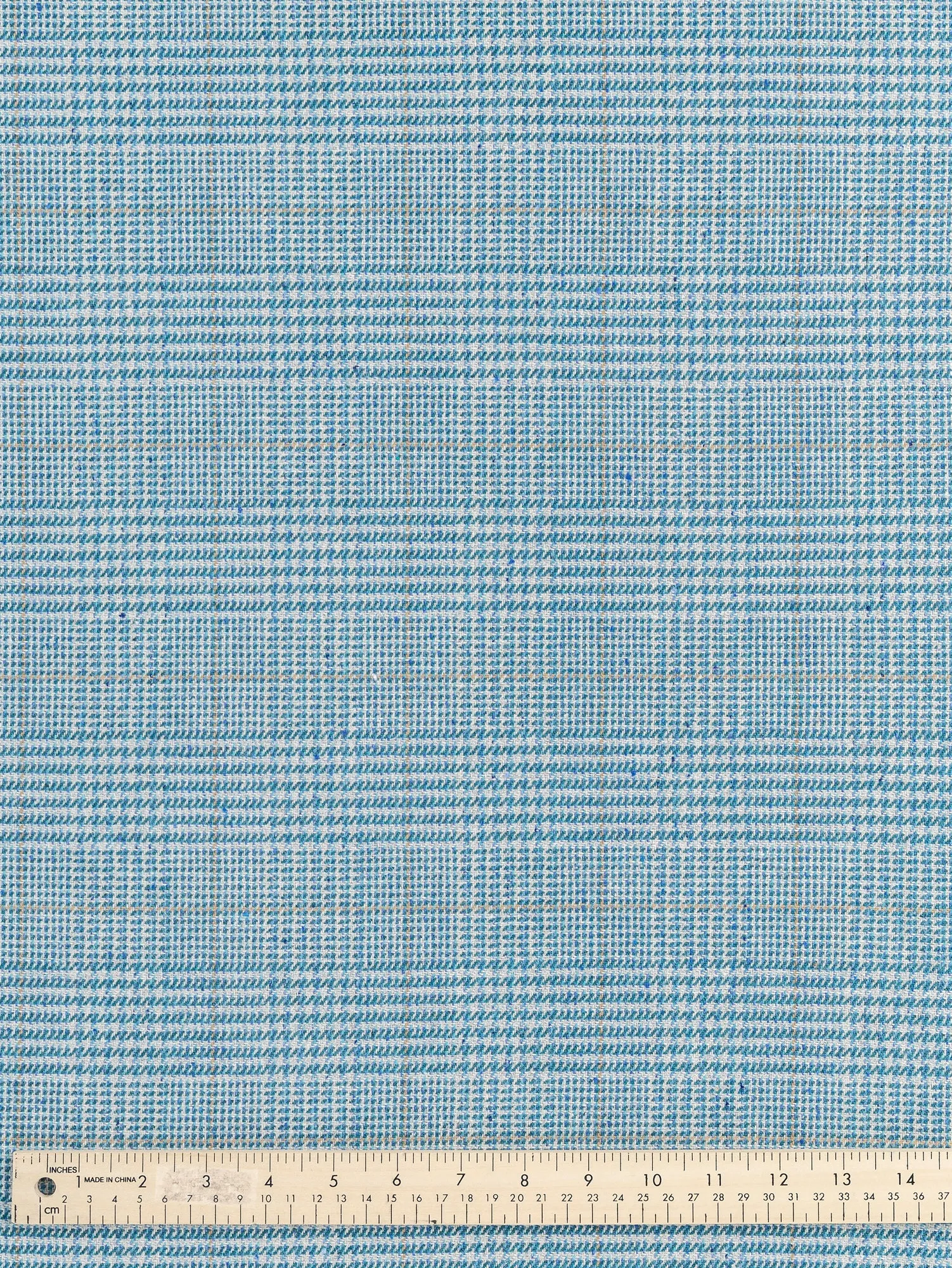 Glen Check Wool Viscose Blend Suiting Deadstock - Teal   Indigo   Cream   Orange