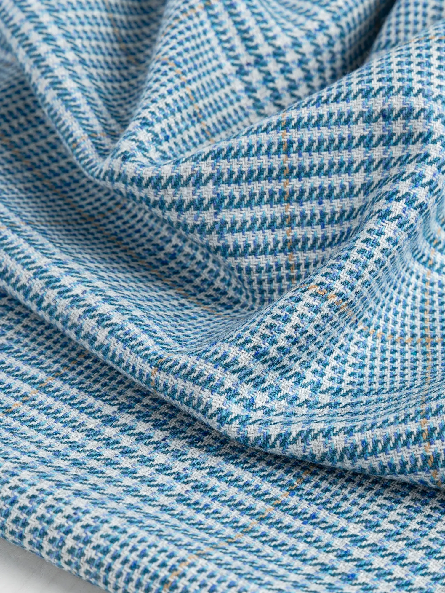 Glen Check Wool Viscose Blend Suiting Deadstock - Teal   Indigo   Cream   Orange