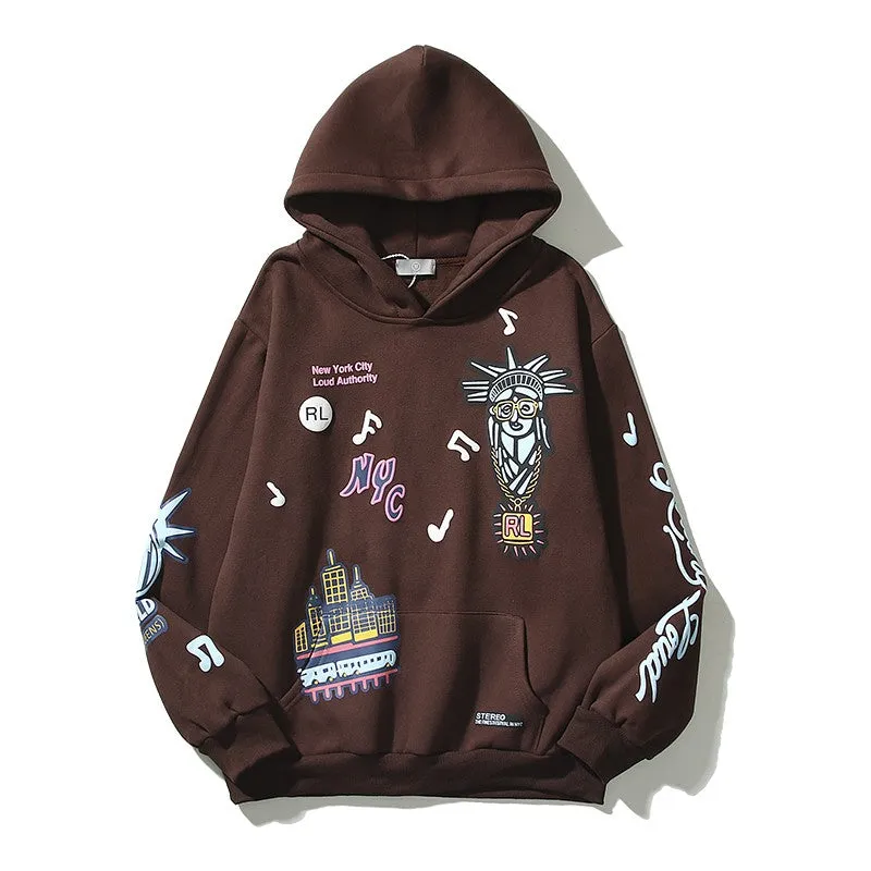 Hand-painted graphic hoodies oversize unisex embroidery