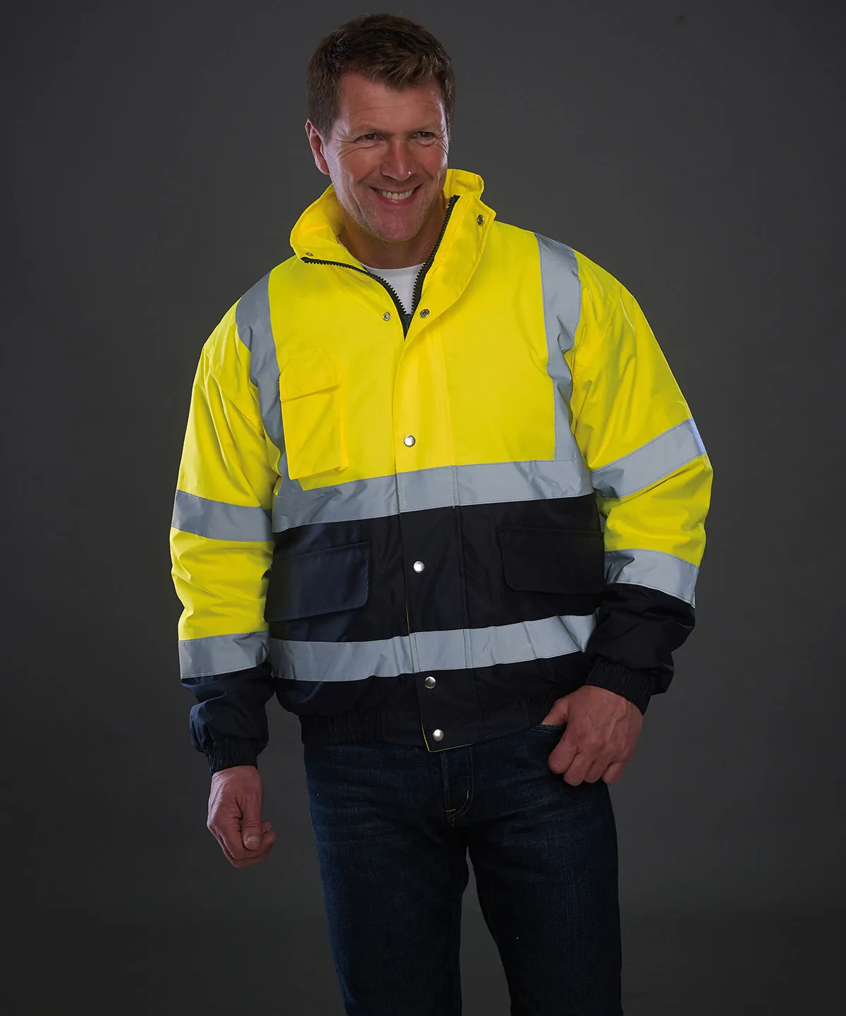 Hi-vis two-tone bomber jacket (HVP218) | Yellow/Navy