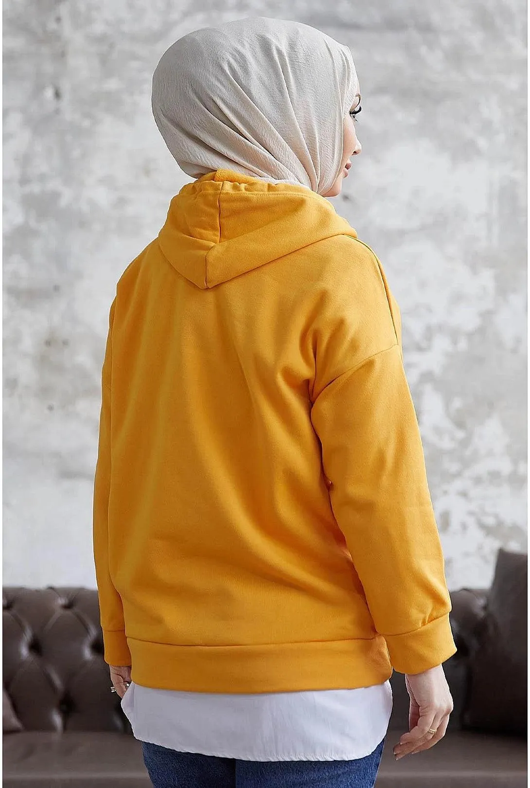 Hooded Sweatshirt with Thread - Mustard Yellow