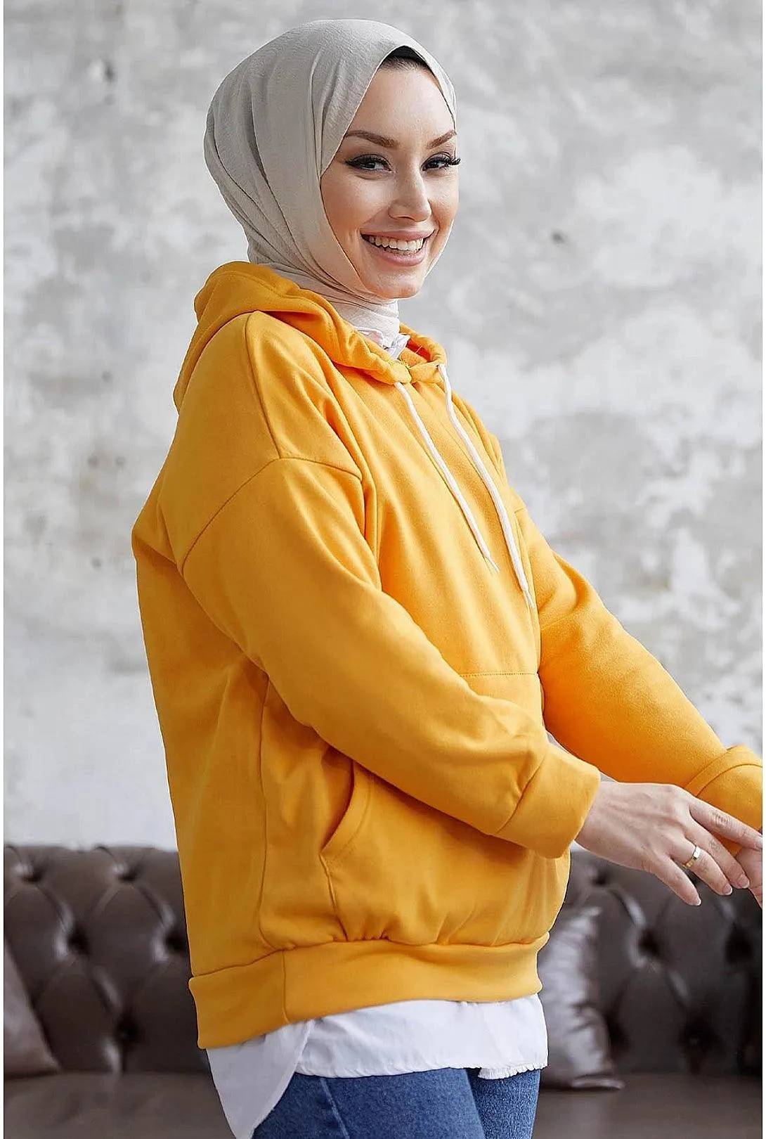 Hooded Sweatshirt with Thread - Mustard Yellow