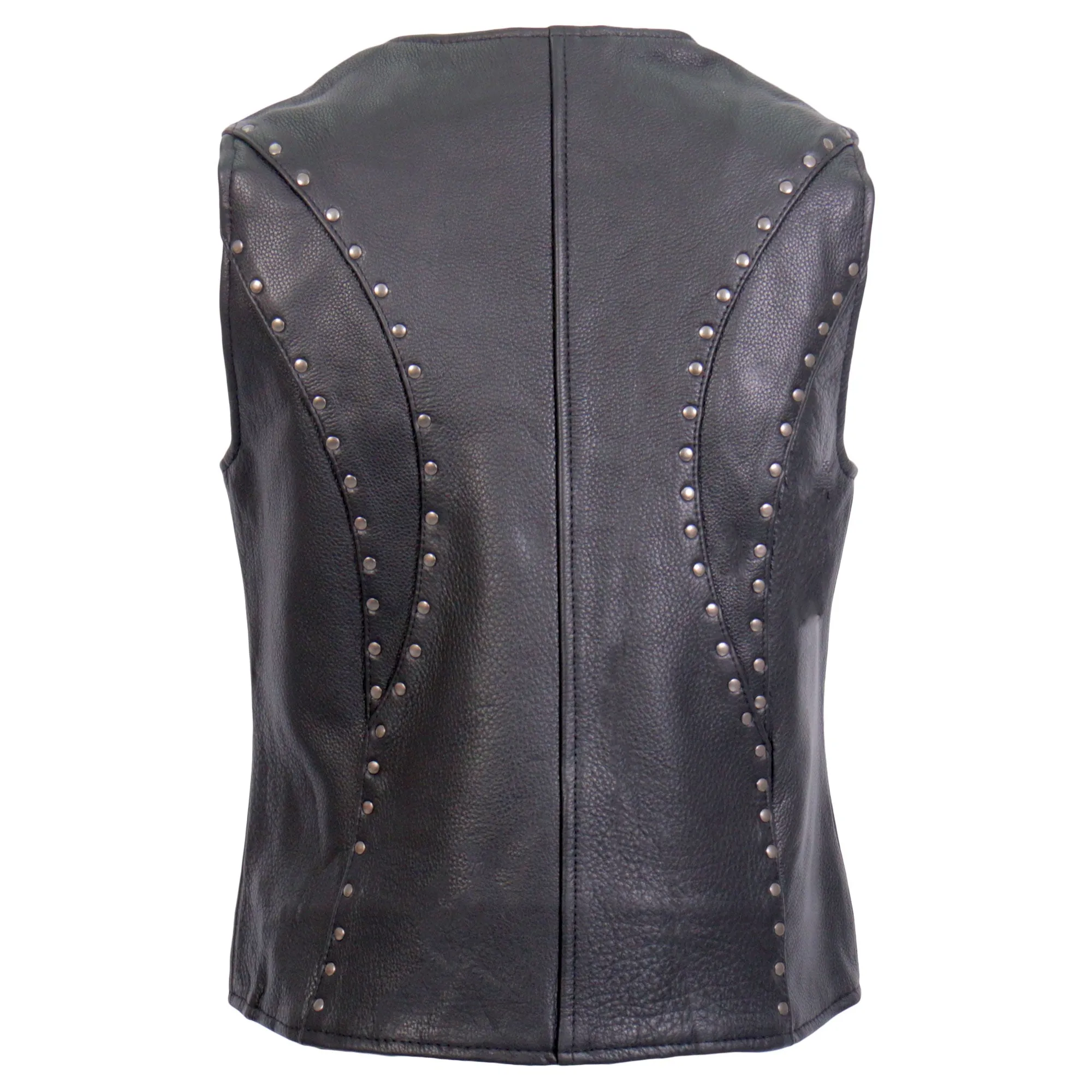 Hot Leathers VSL1015 Ladies Studded Black Motorcycle style Leather Biker Vest with V-Neck Design