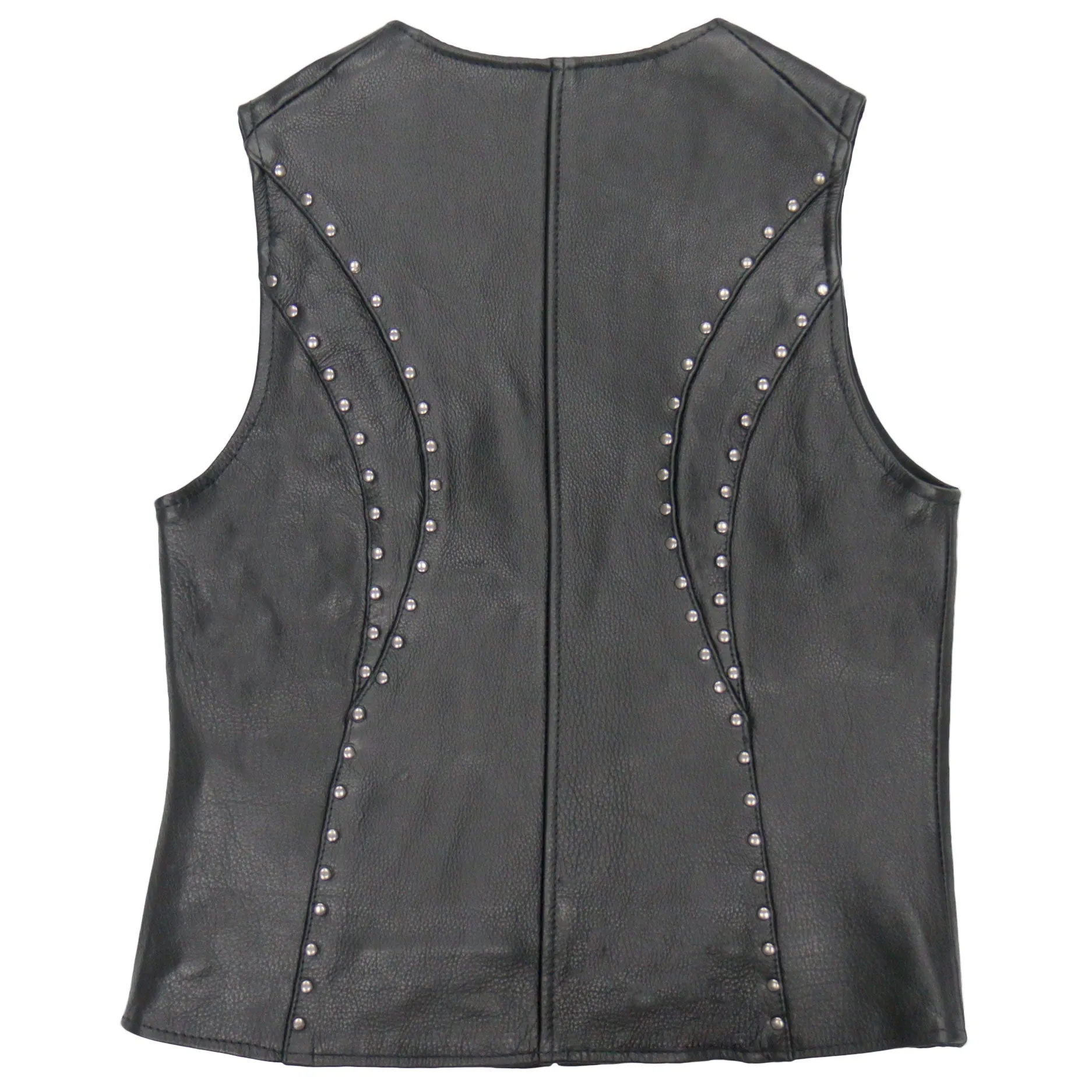 Hot Leathers VSL1015 Ladies Studded Black Motorcycle style Leather Biker Vest with V-Neck Design