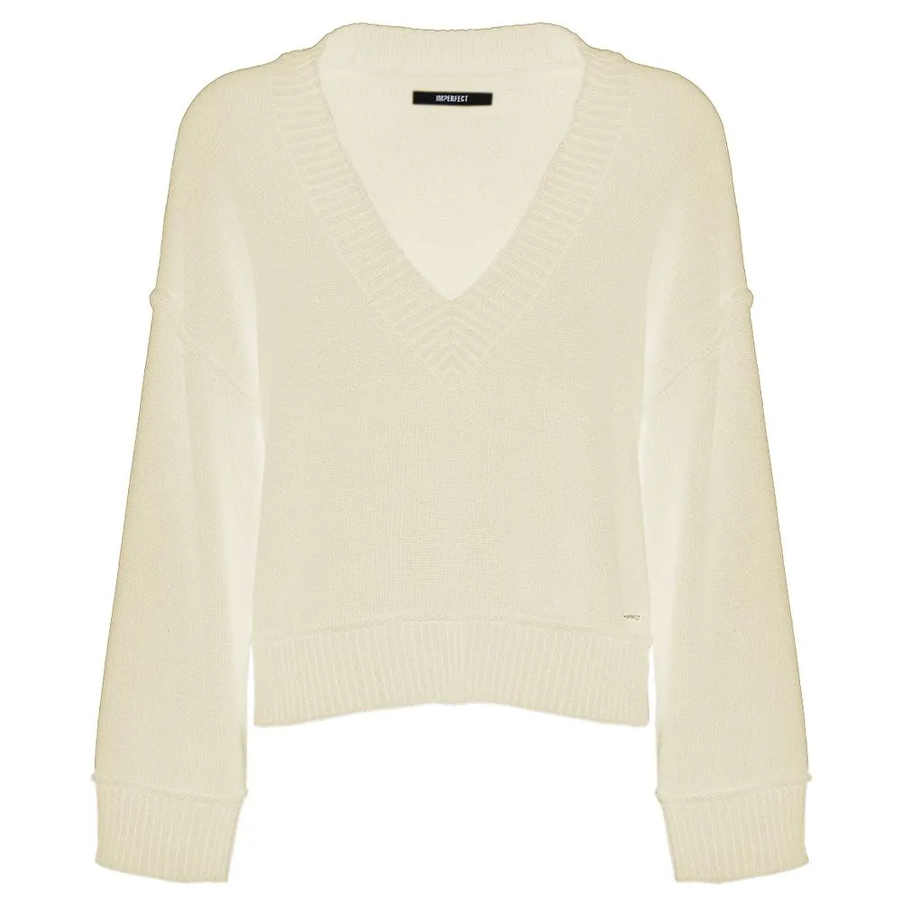 Imperfect Chic Beige V-Neck Wool Blend Sweater