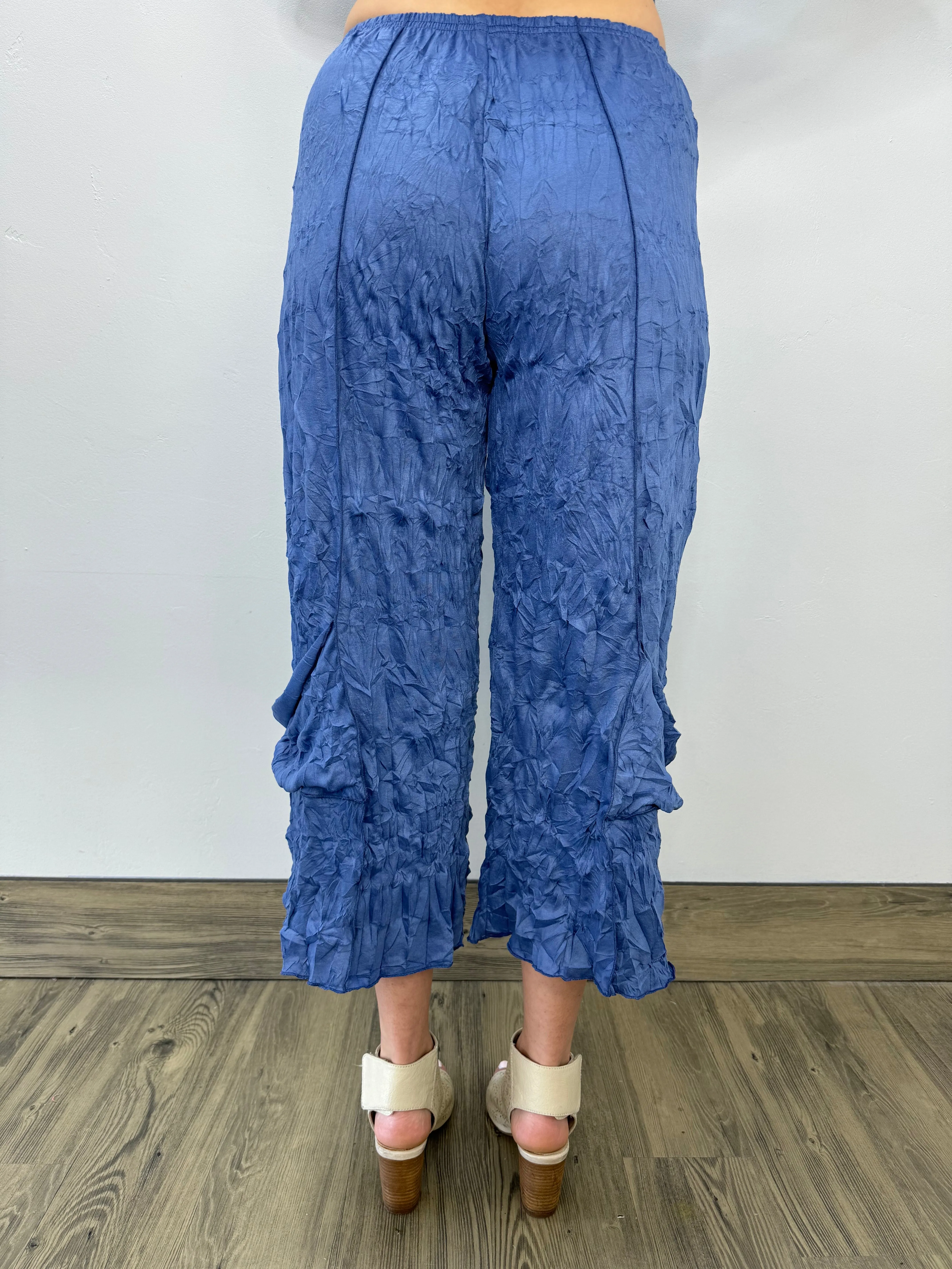 Indigo Crinkle Crop Pant with Pockets