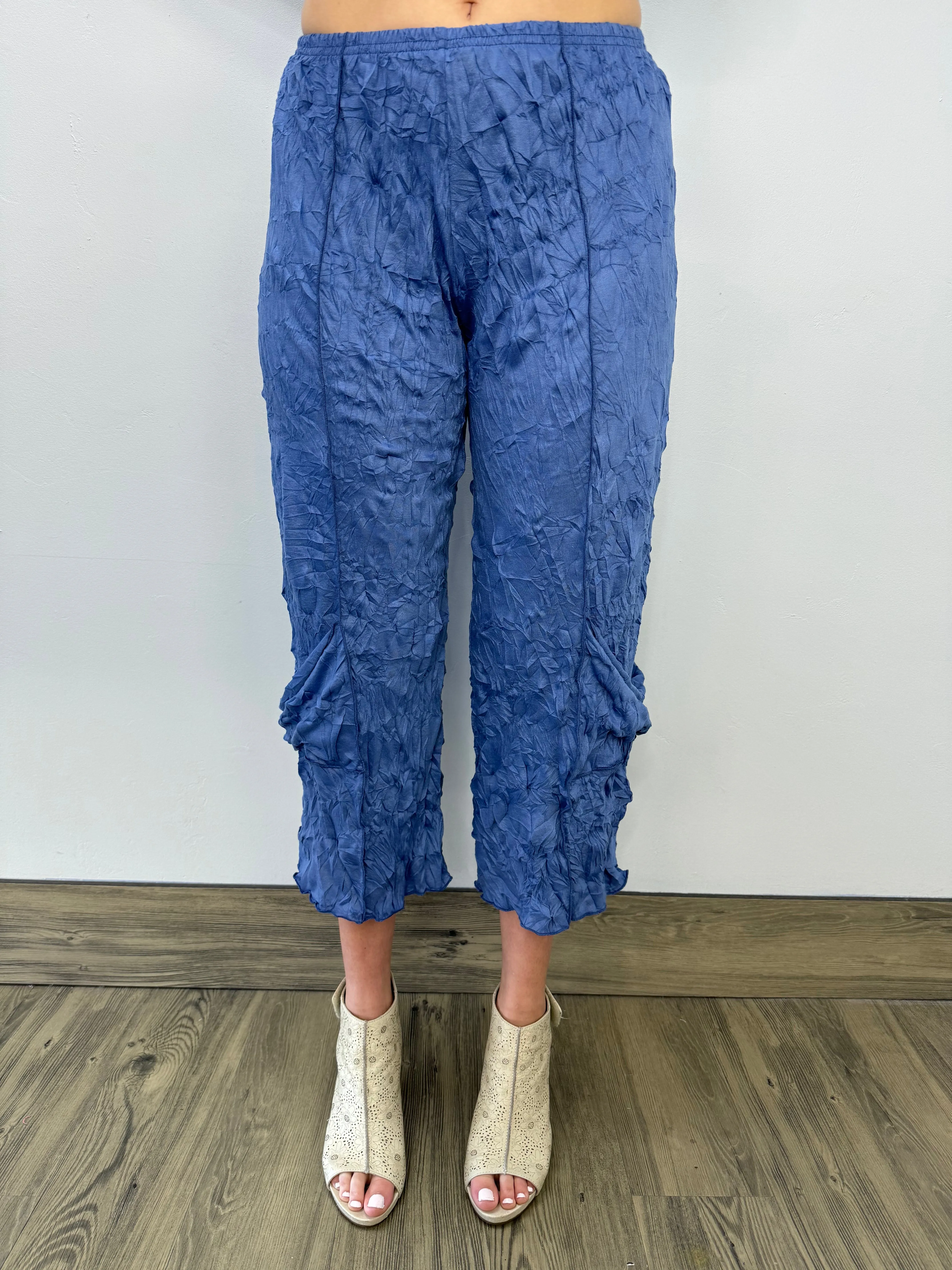 Indigo Crinkle Crop Pant with Pockets