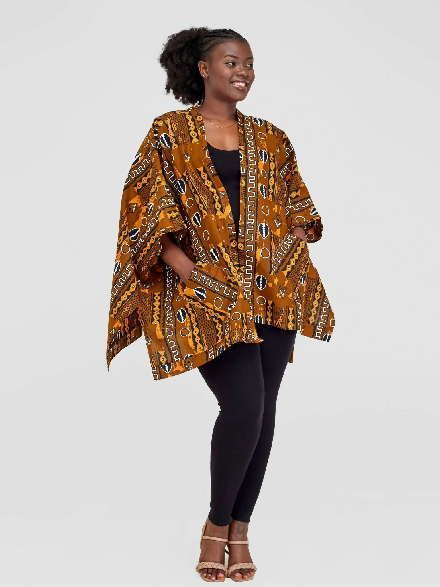 Izulu Magnum Short Kimono - Brown Print