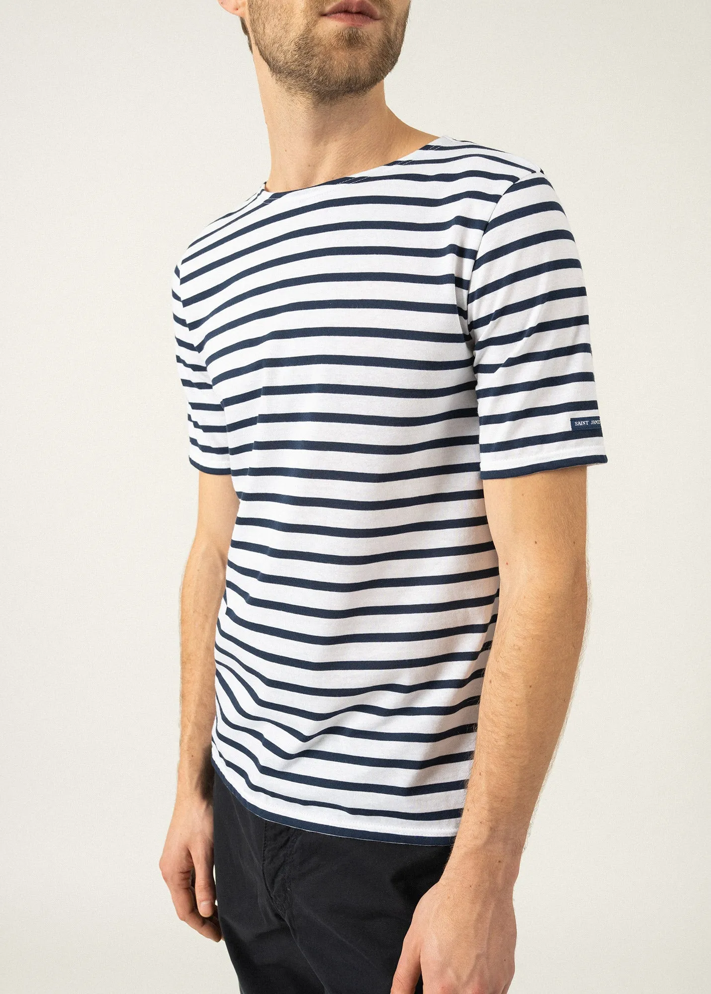 LEVANT MODERN - Breton Stripe Short Sleeve Shirt | Soft Cotton | Unisex Fit (WHITE / NAVY)