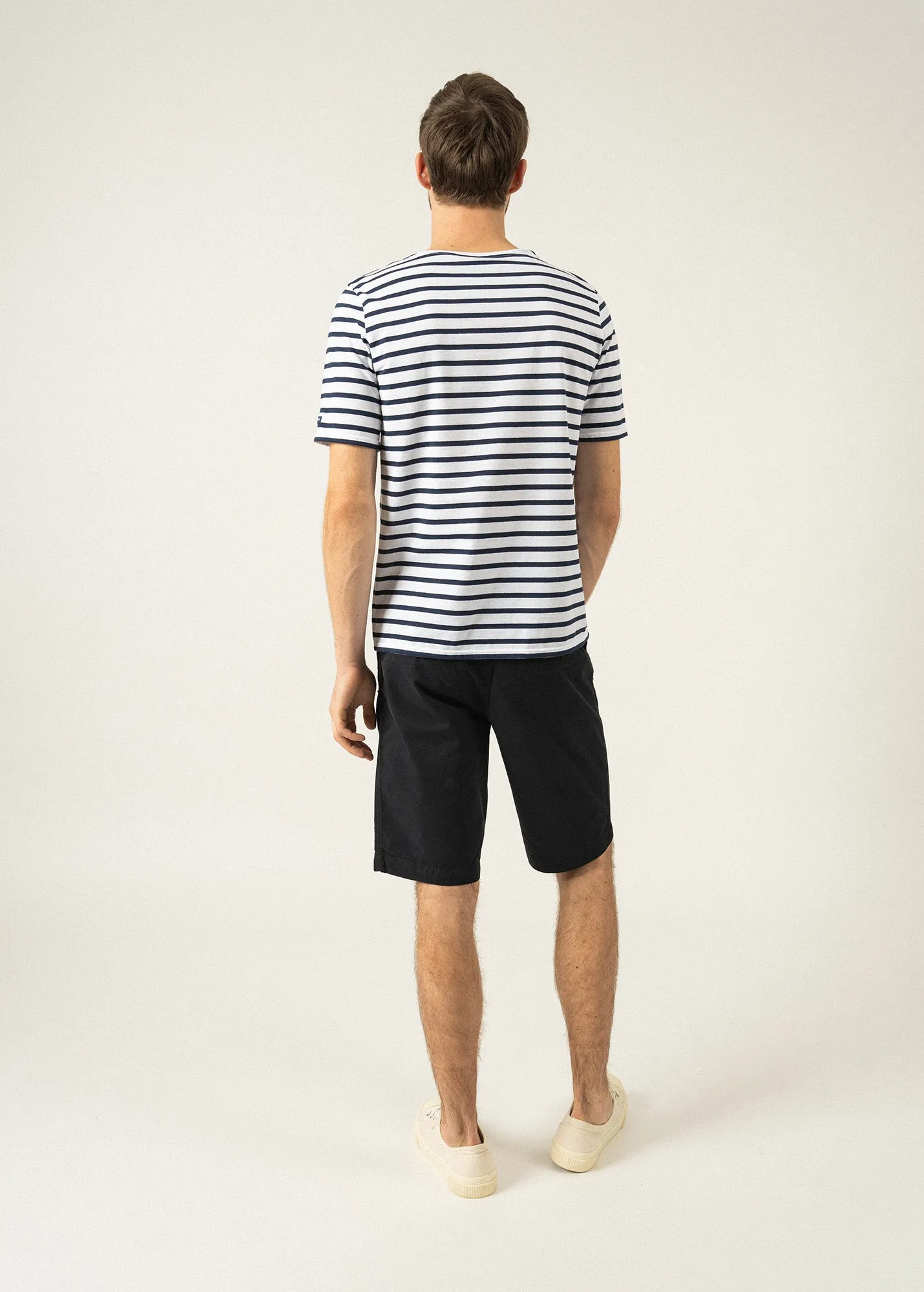 LEVANT MODERN - Breton Stripe Short Sleeve Shirt | Soft Cotton | Unisex Fit (WHITE / NAVY)