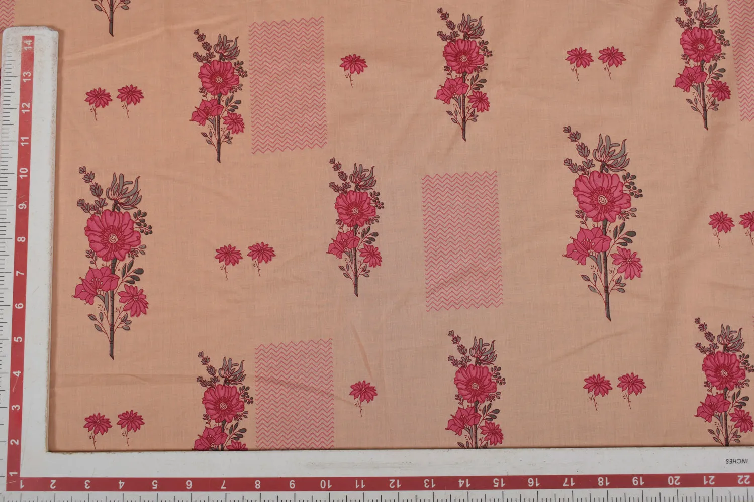 Light Peach Floral Printed Cotton Cambric Fabric